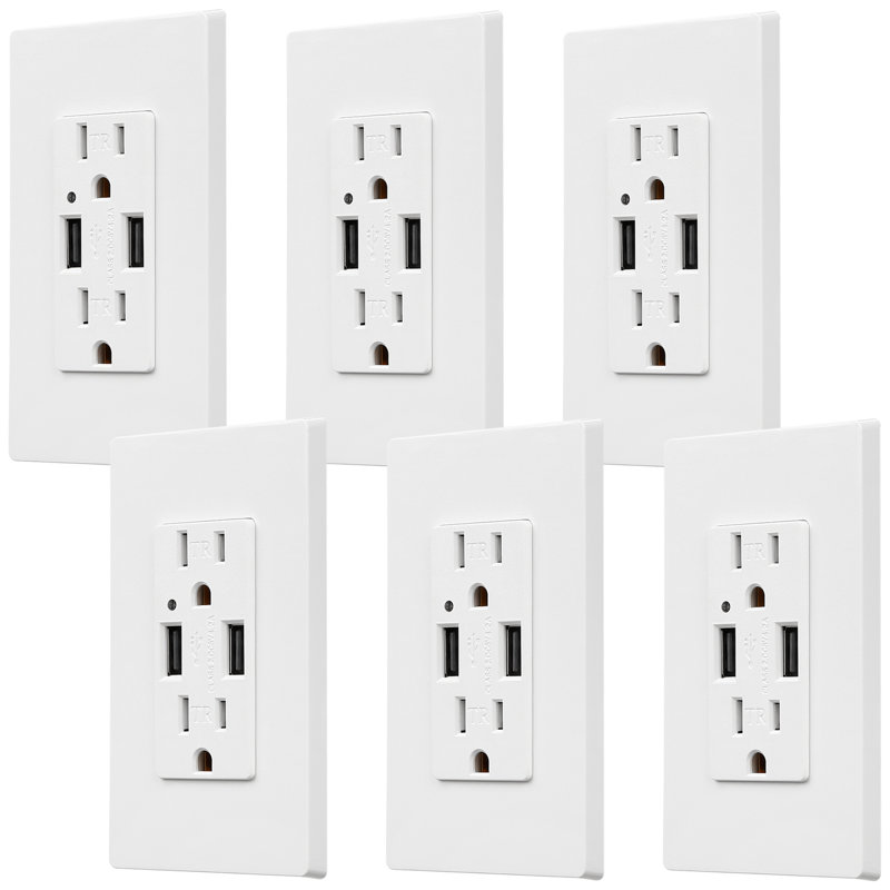 TORCHSTAR 4.2a Usb Wall Outlet Fast Charge, 15a Tamperresistant Receptacles Socket Usb Outlets